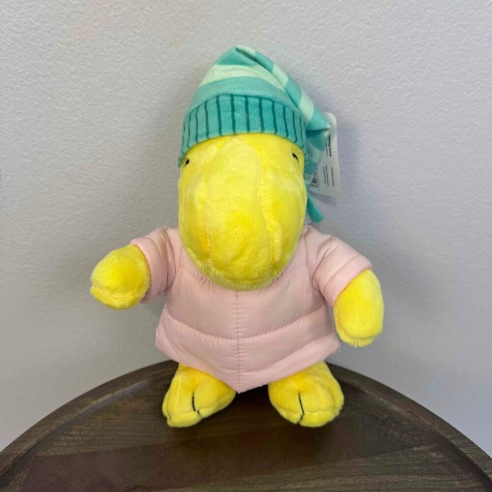 Ruz Peanuts Cozy Woodstock Plush Toy Pink Jacket Striped Hat Yellow